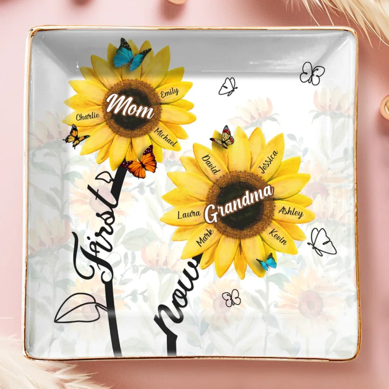 First Mom Now Grandma - Family Personalized Custom Full-Print Jewelry Dish - Mother's Day, Gift For Mom, Grandma