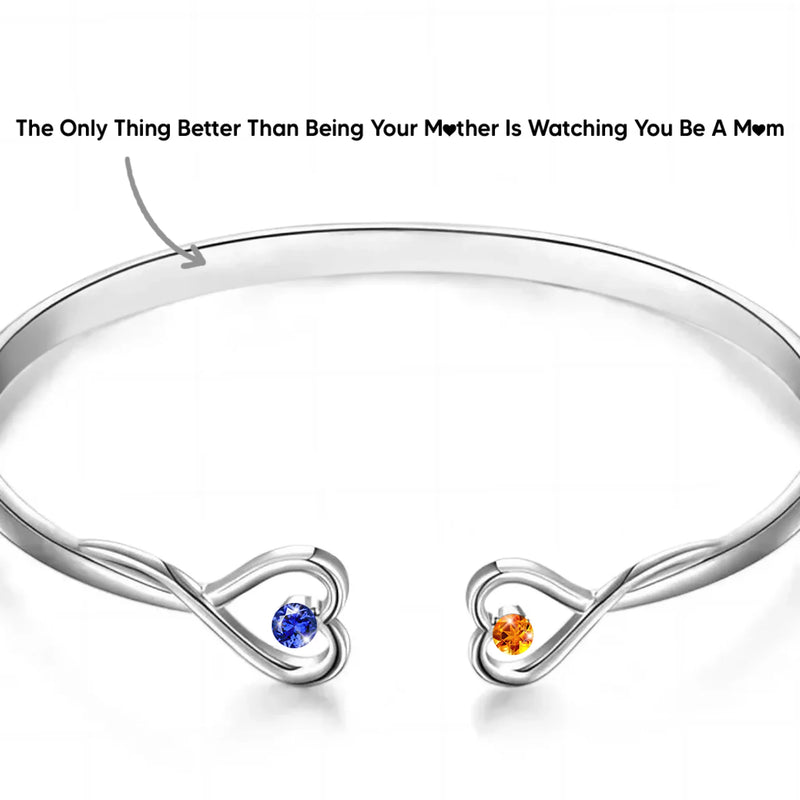 Love Engraved, Forever Treasured - Family Personalized Custom Engraved Infinity Heart Bangle With Birthstones - Mother's Day, Gift For Mom, Daughter