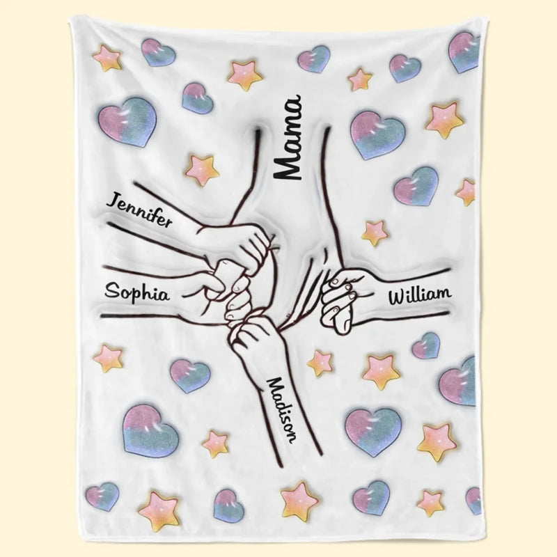 Forever Connected, Hand in Hand - Family Personalized Custom 3D Inflated Effect Printed Blanket - Mother's Day, Gift For Mom, Grandma