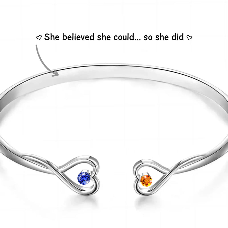 Shining Love, Timeless Grace - Family Personalized Custom Engraved Infinity Heart Bangle With Birthstones - Mother's Day, Gift For Mom, Daughter, Sister