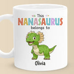 This Nanasaurus Roars With Love - Family Personalized Custom Mug - Mother's Day, Gift For Nana, Grandma, Mom
