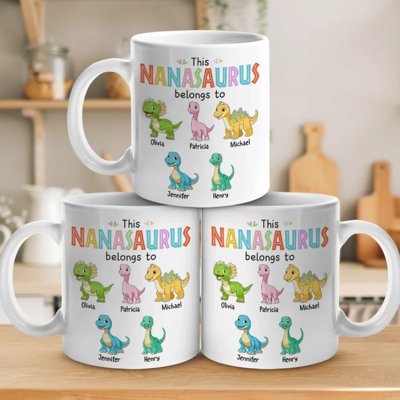This Nanasaurus Roars With Love - Family Personalized Custom Mug - Mother's Day, Gift For Nana, Grandma, Mom