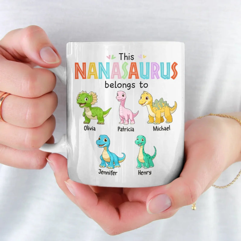 This Nanasaurus Roars With Love - Family Personalized Custom Mug - Mother's Day, Gift For Nana, Grandma, Mom