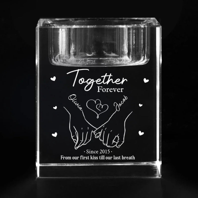 From Our First Kiss Till Our Last Breath - Couple Personalized Custom 3D Crystal Photo Laser Engraved, Crystal Candle Holder - Gift For Husband Wife, Anniversary