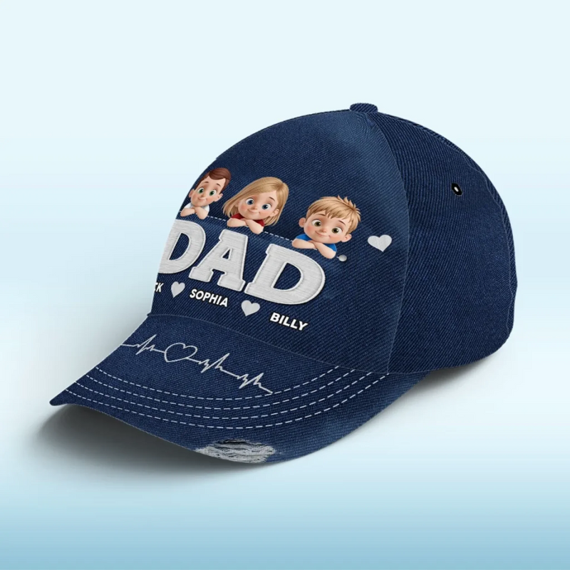 My Hero, My Heartbeat - Family Personalized Custom Hat, All Over Print Classic Cap - Father's Day, Gift For Dad, Grandpa