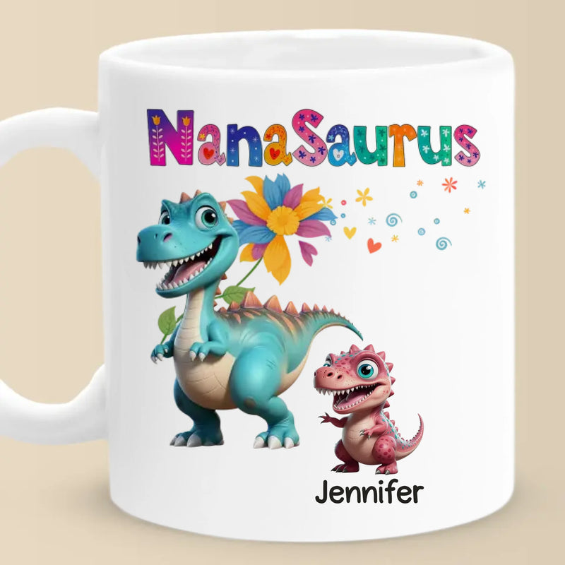 Nanasaurus & Her Little Dinos - Family Personalized Custom Mug - Mother's Day, Gift For Family