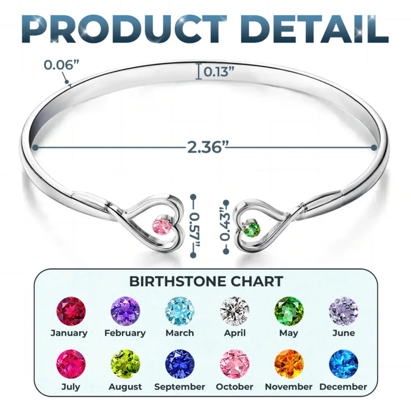 Besties For Life - Bestie Personalized Custom Engraved Infinity Heart Bangle With Birthstones - Gift For Best Friends, BFF, Sisters