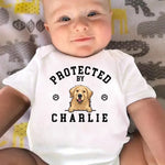 Custom Baby Onesie - Personalized Baby Shower, Gender Reveal Gifts For New Moms, New Dads, Dog Lovers - Guarded By My Dog