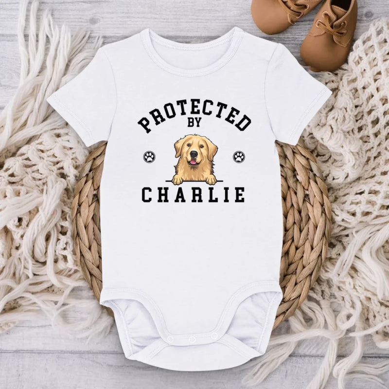 Custom Baby Onesie - Personalized Baby Shower, Gender Reveal Gifts For New Moms, New Dads, Dog Lovers - Guarded By My Dog