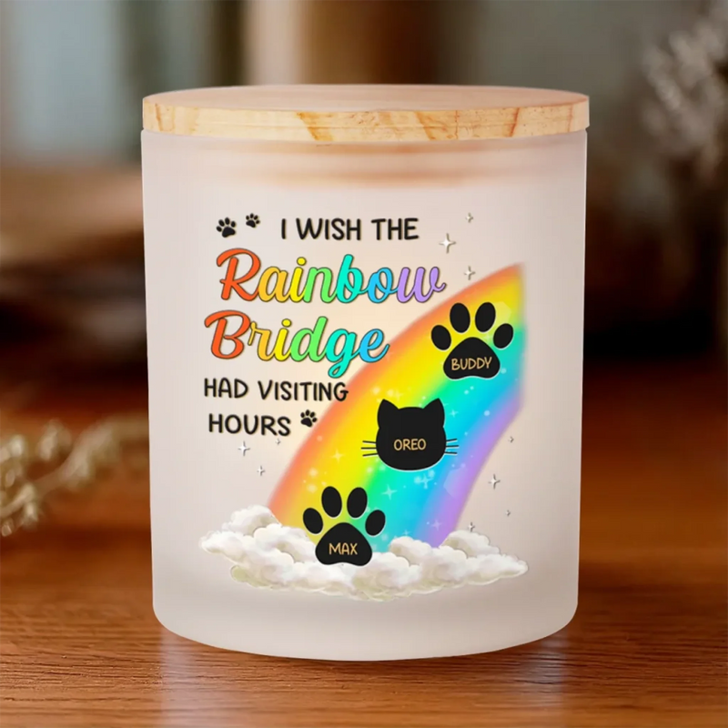 I Wish The Rainbow Bridge Had Visiting Hours - Memorial Personalized Custom Printed Glass Jar With LED Candle - Sympathy Gift For Dog Lovers, Cat Lovers