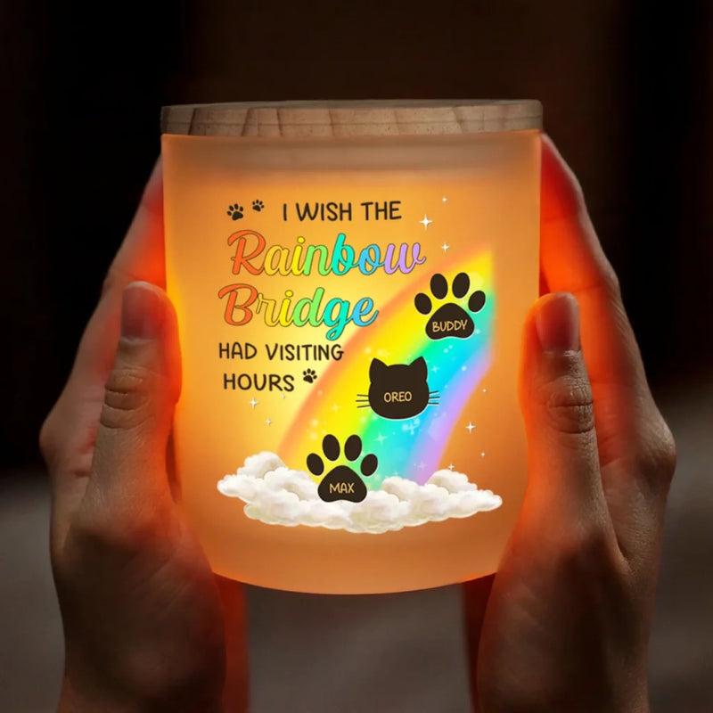I Wish The Rainbow Bridge Had Visiting Hours - Memorial Personalized Custom Printed Glass Jar With LED Candle - Sympathy Gift For Dog Lovers, Cat Lovers