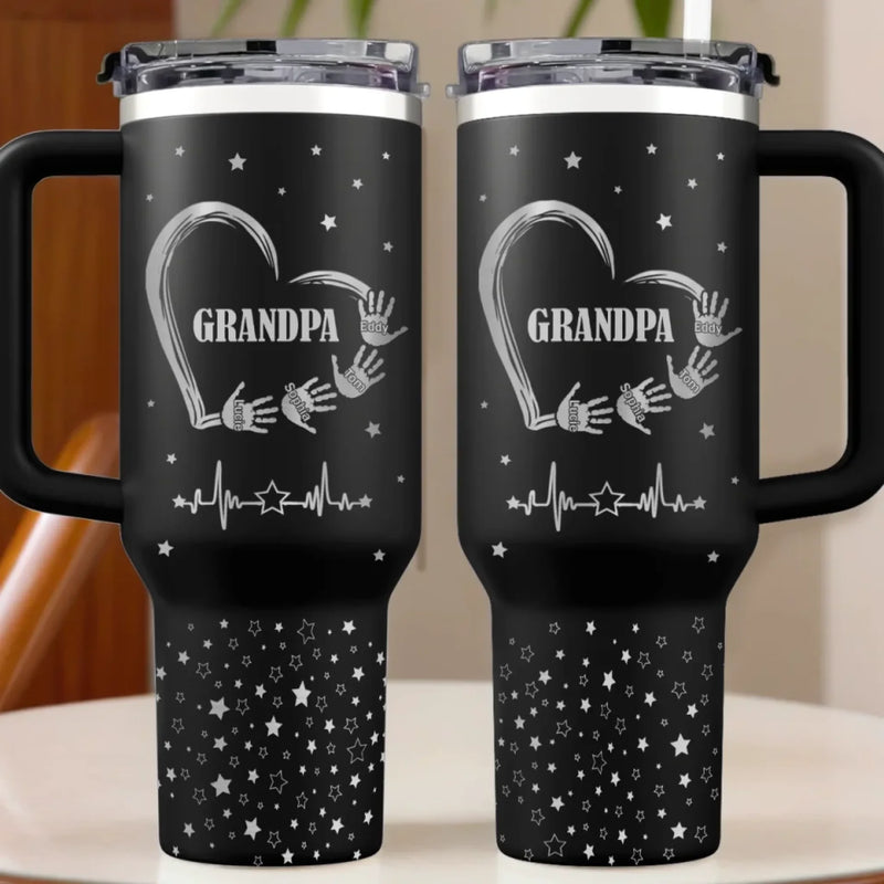 The Heart Of Our Family - Family Personalized Custom Engraved 40oz Tumbler With Handle - Father's Day, Gift For Grandpa