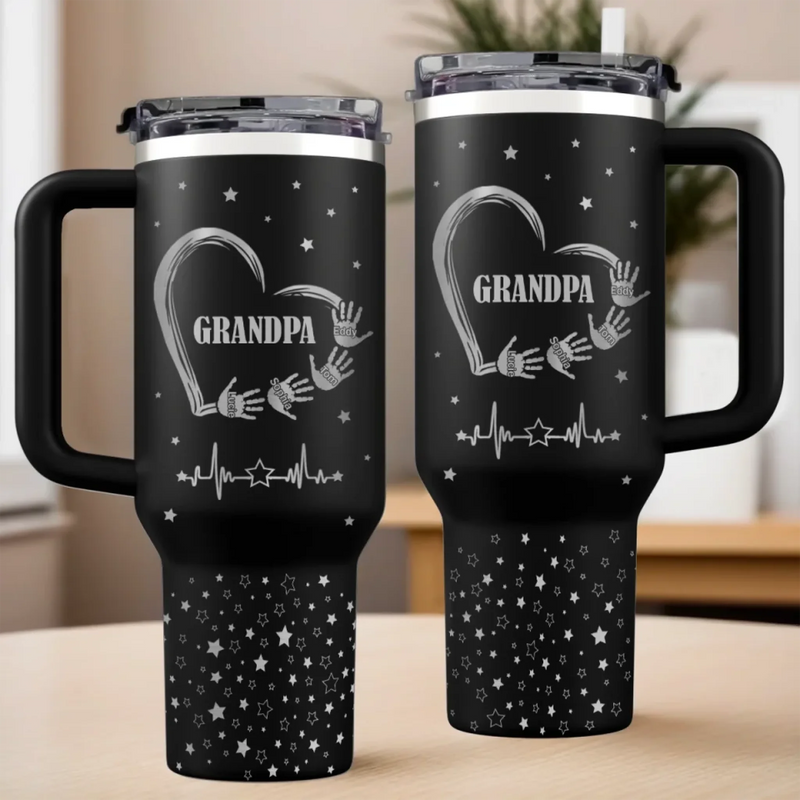 The Heart Of Our Family - Family Personalized Custom Engraved 40oz Tumbler With Handle - Father's Day, Gift For Grandpa