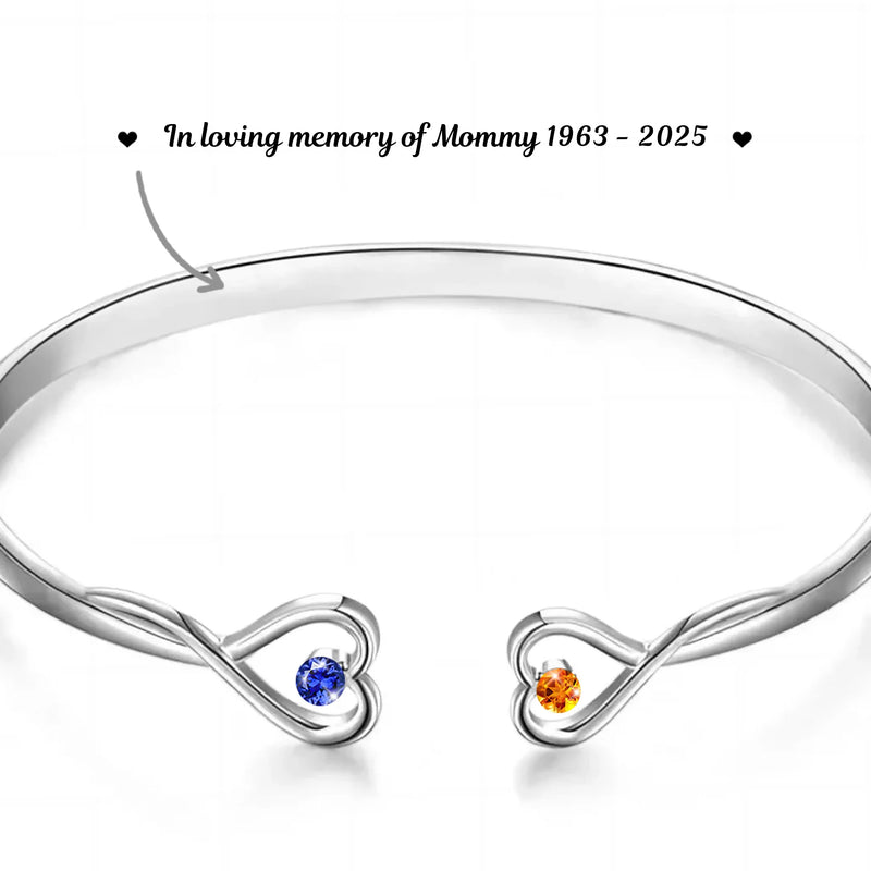 Forever In My Heart - Memorial Personalized Custom Engraved Infinity Heart Bangle With Birthstones - Sympathy Gift For Mom, Daughter