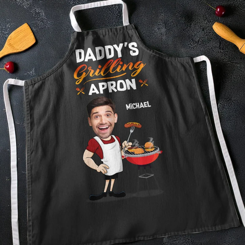 Custom Photo Hot Grill, Cool Dad - Family Personalized Custom Apron - Father's Day, Gift For Dad, Grandpa, Grillers