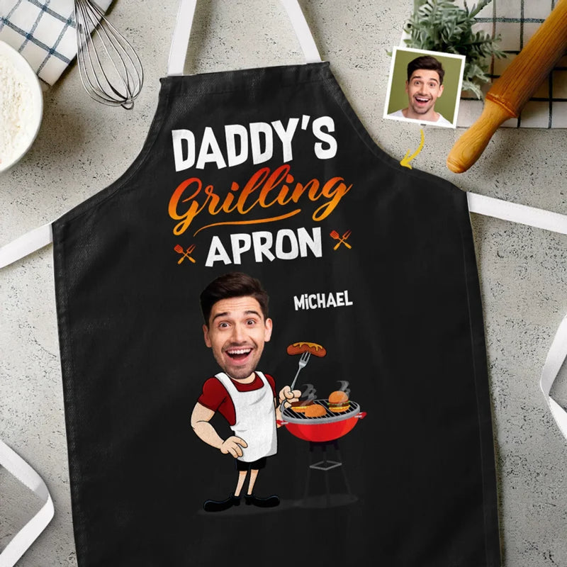 Custom Photo Hot Grill, Cool Dad - Family Personalized Custom Apron - Father's Day, Gift For Dad, Grandpa, Grillers