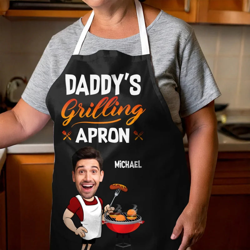 Custom Photo Hot Grill, Cool Dad - Family Personalized Custom Apron - Father's Day, Gift For Dad, Grandpa, Grillers