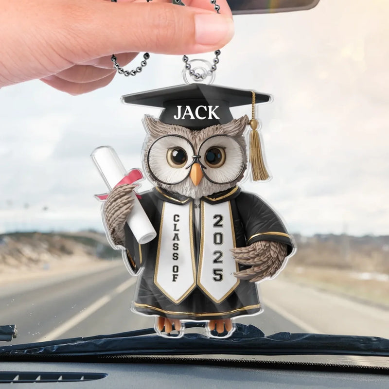 Hats Off, Goals On - Family Personalized Custom Car Ornament - Acrylic Custom Shaped - Graduation Gift For Family Members, Siblings, Brothers, Sisters