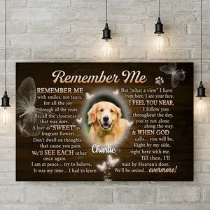 Photo personnalisée « Souviens-toi de moi avec le sourire » - Toile horizontale personnalisée commémorative - Cadeau de condoléances pour les propriétaires et les amoureux des animaux
