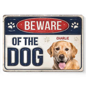 Photo personnalisée « Entrez si vous osez » - Plaque en métal personnalisée avec effet gonflable 3D pour chien et chat - Cadeau de pendaison de crémaillère pour propriétaires et amoureux des animaux