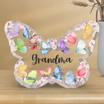 Love Grows Wings In A Grandma’s Heart - Family Personalized Custom Butterfly Shaped Acrylic Plaque - Mother's Day, Gift For Grandma, Mom