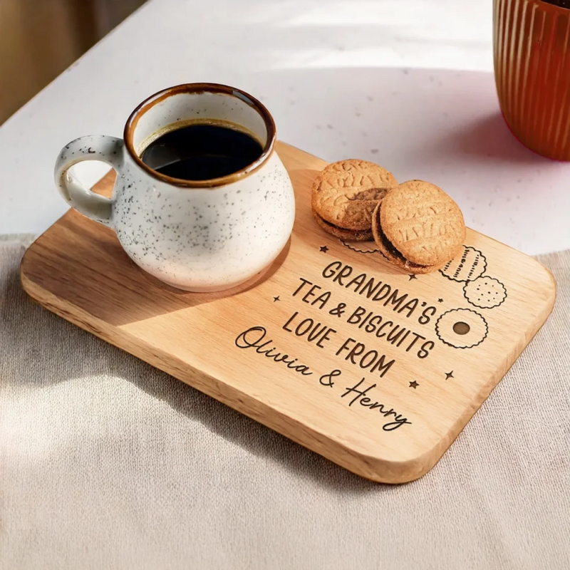 A Sip Of Love, A Bite Of Joy - Family Personalized Custom Engraved Wooden Tea & Snack Board - Mother's Day, Gift For Grandma, Mom