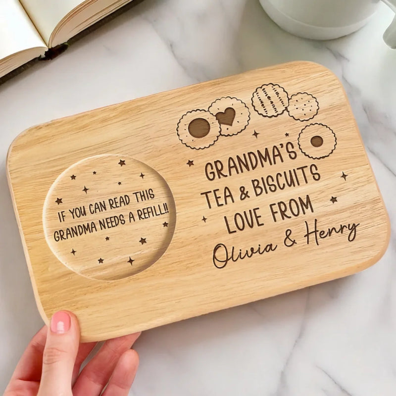 A Sip Of Love, A Bite Of Joy - Family Personalized Custom Engraved Wooden Tea & Snack Board - Mother's Day, Gift For Grandma, Mom