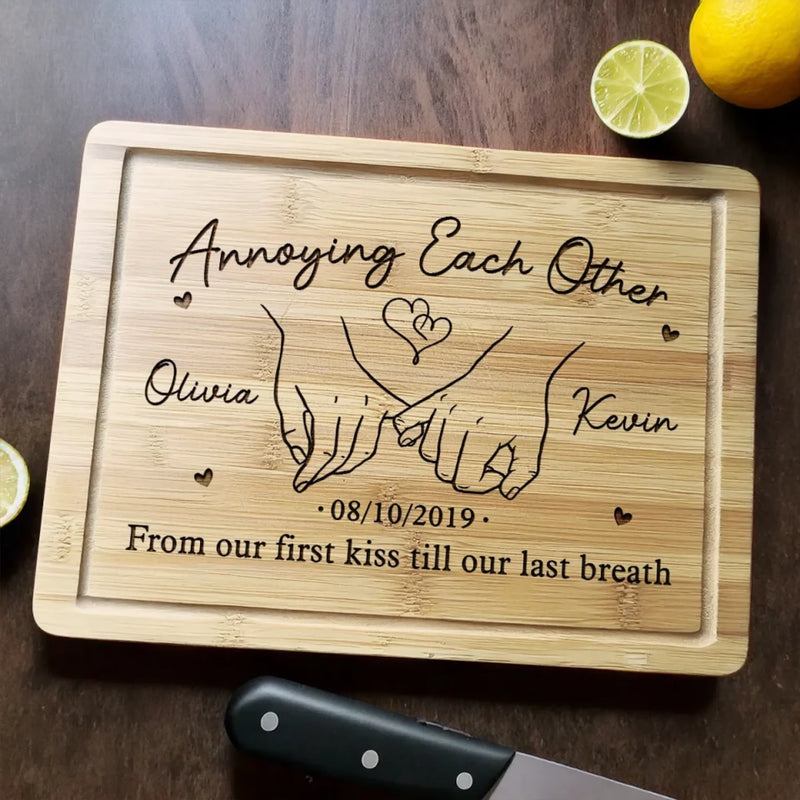Made With Love, Served With Laughter - Couple Personalized Custom Engraved Wooden Cutting Board - Gift For Couple