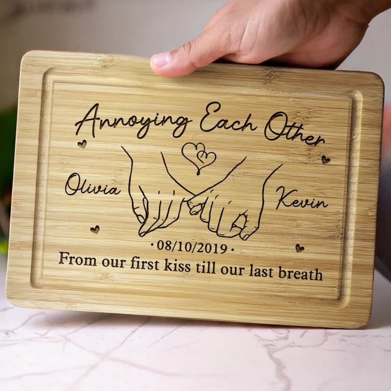 Made With Love, Served With Laughter - Couple Personalized Custom Engraved Wooden Cutting Board - Gift For Couple