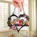 Mom, Forever In My Heart - Family Personalized Window Hanging Suncatcher Ornament - Mother's Day, Gift For Mom, Daughter