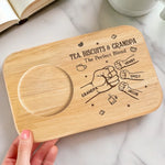 Brewed With Love, Enjoyed With Family - Family Personalized Custom Engraved Wooden Tea & Snack Board - Father's Day, Gift For Grandpa