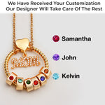 Mom’s Love, Forever Engraved - Family Personalized Custom Circle Pendant With Birthstone Beads Necklace - Mother's Day, Gift For Mom, Grandma, Wife