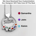 Mom’s Love, Forever Engraved - Family Personalized Custom Circle Pendant With Birthstone Beads Necklace - Mother's Day, Gift For Mom, Grandma, Wife