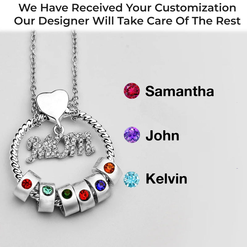 Mom’s Love, Forever Engraved - Family Personalized Custom Circle Pendant With Birthstone Beads Necklace - Mother's Day, Gift For Mom
