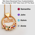 Mom’s Love, Forever Engraved - Family Personalized Custom Circle Pendant With Birthstone Beads Necklace - Mother's Day, Gift For Mom, Grandma, Wife