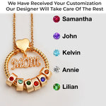 Mom’s Love, Forever Engraved - Family Personalized Custom Circle Pendant With Birthstone Beads Necklace - Mother's Day, Gift For Mom, Grandma, Wife