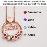 Mom’s Love, Forever Engraved - Family Personalized Custom Circle Pendant With Birthstone Beads Necklace - Mother's Day, Gift For Mom, Grandma, Wife