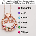 Mom’s Love, Forever Engraved - Family Personalized Custom Circle Pendant With Birthstone Beads Necklace - Mother's Day, Gift For Mom, Grandma, Wife