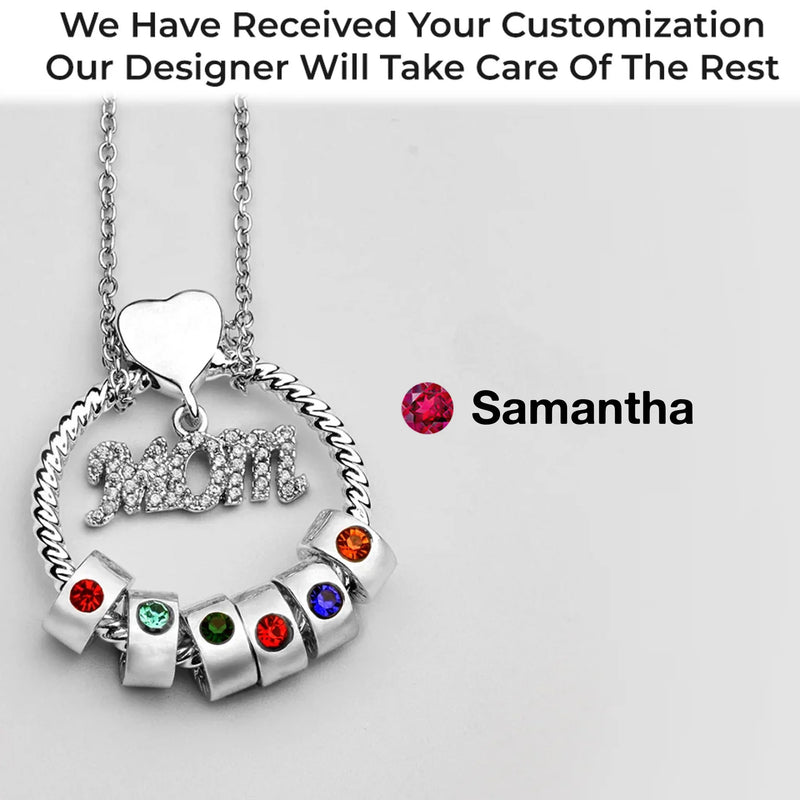 Mom’s Love, Forever Engraved - Family Personalized Custom Circle Pendant With Birthstone Beads Necklace - Mother's Day, Gift For Mom, Grandma, Wife