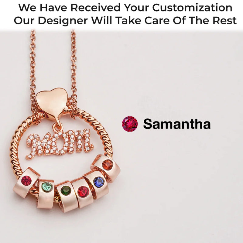 Mom’s Love, Forever Engraved - Family Personalized Custom Circle Pendant With Birthstone Beads Necklace - Mother's Day, Gift For Mom