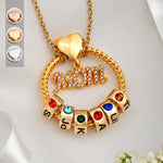 Mom’s Love, Forever Engraved - Family Personalized Custom Circle Pendant With Birthstone Beads Necklace - Mother's Day, Gift For Mom, Grandma, Wife