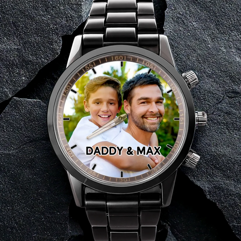 Custom Photo Time Moves, Memories Remain - Family Personalized Custom Men's Watch - Father's Day, Gift For Dad, Grandpa