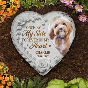 Photo personnalisée Repose en paix, mon fidèle compagnon - Pierre commémorative personnalisée en forme de cœur - Cadeau de condoléances pour les propriétaires d'animaux et les amoureux des animaux