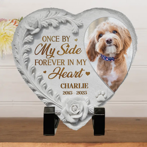 Photo personnalisée Repose en paix, mon fidèle compagnon - Pierre commémorative personnalisée en forme de cœur - Cadeau de condoléances pour les propriétaires d'animaux et les amoureux des animaux