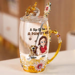 A Sip Of Tea A Paw By Me - Dog Personalized Custom Enamel Flower Tea Cup With Lid & Spoon - Gift For Pet Owners, Pet Lovers