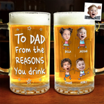 Custom Photo For The Drinking Legend - Family Personalized Custom Glass Beer Mug - Father's Day, Gift For Dad, Grandpa