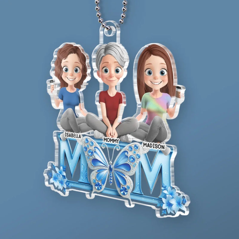 Like A Butterfly, Mom’s Love Lifts Us Up - Family Personalized Custom Car Ornament - Acrylic Custom Shaped - Mother's Day, Gift For Mom, Grandma