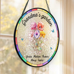 Growing Love, One Flower At A Time - Family Personalized Custom Stained Glass Window Hanging Suncatcher - Mother's Day, Gift For Grandma, Mom, Grandparent