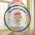 Growing Love, One Flower At A Time - Family Personalized Custom Stained Glass Window Hanging Suncatcher - Mother's Day, Gift For Grandma, Mom, Grandparent