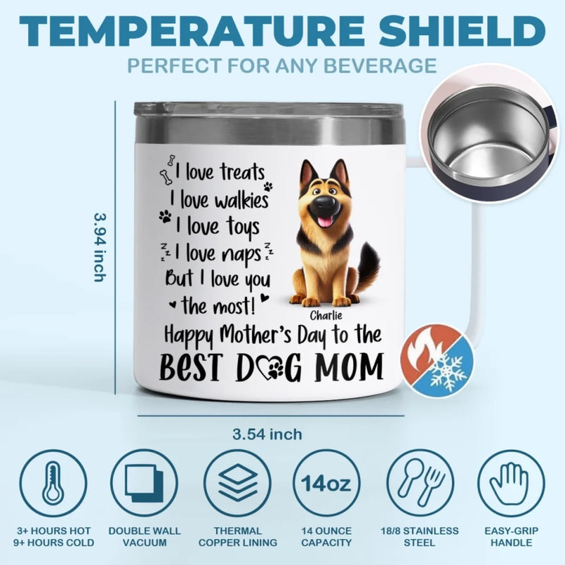 A Dog’s Love Never Ends - Dog Personalized Custom 14oz Stainless Steel Tumbler With Handle - Gift For Mom, Dog Lovers